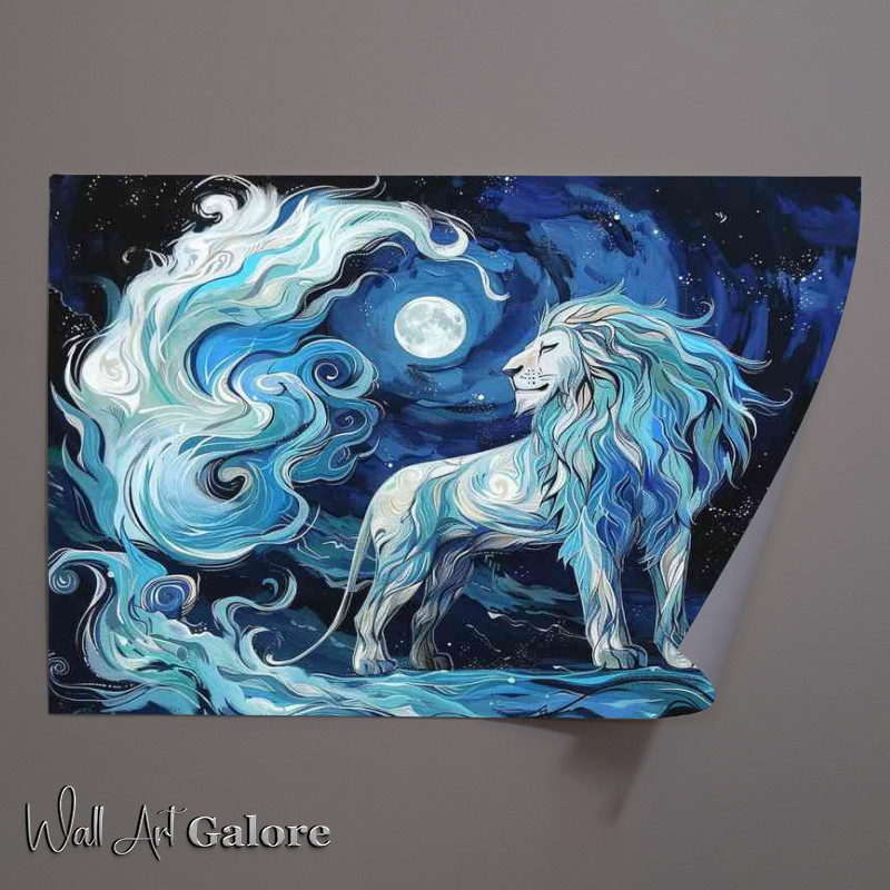 Buy Unframed Poster : (A Big lion standing in the night_against the moon)