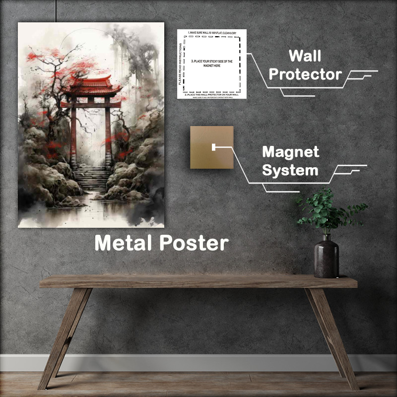 Buy Metal Poster : (Torii Tapestry Japans with trees in Watercolor Wonders)