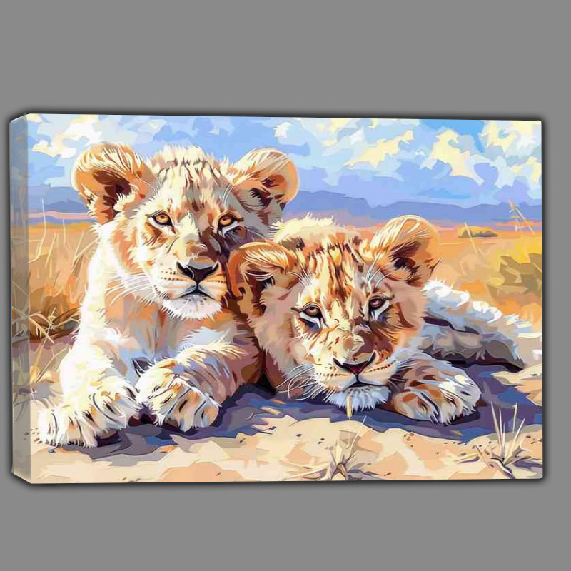 Buy Canvas : (A Pair of Lion Cubs in the desert sun)