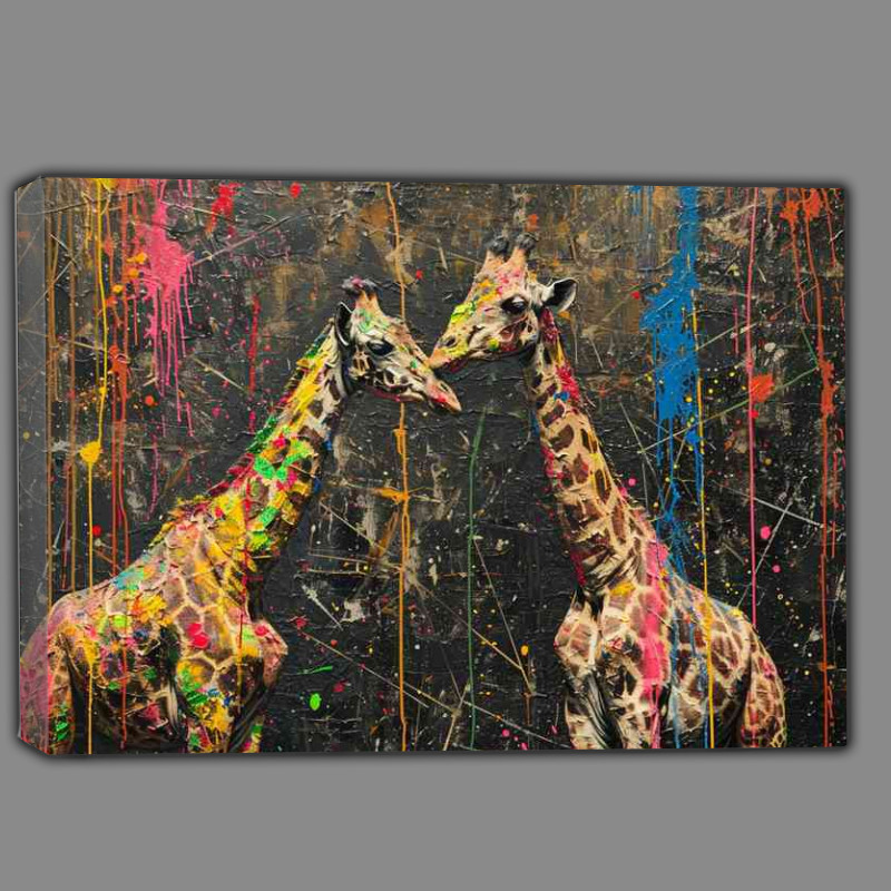 Buy Canvas : (A Pair of giraffes in a splatterd art form)