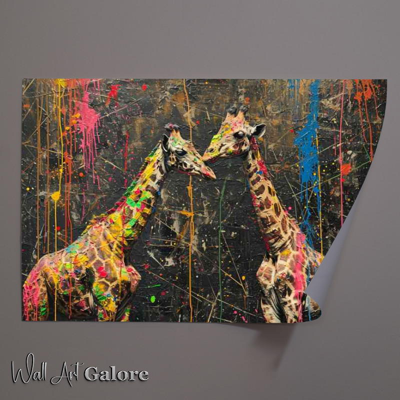 Buy Unframed Poster : (A Pair of giraffes in a splatterd art form)