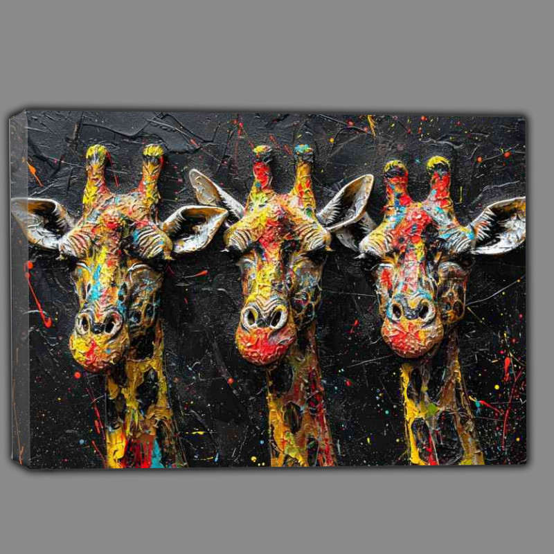 Buy Canvas : (A colourful set of giraffe heads splashed art)