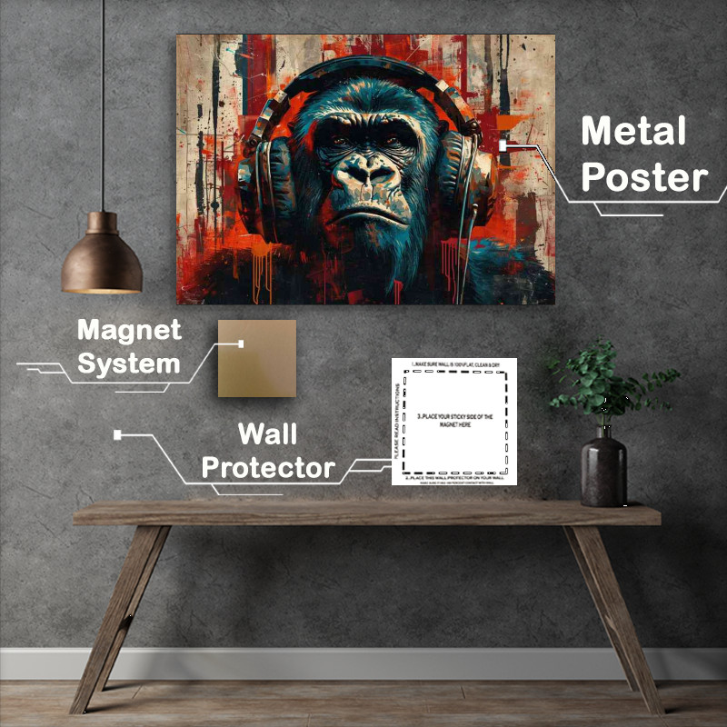 Buy Metal Poster : (A cool painting of a gorilla headphones)