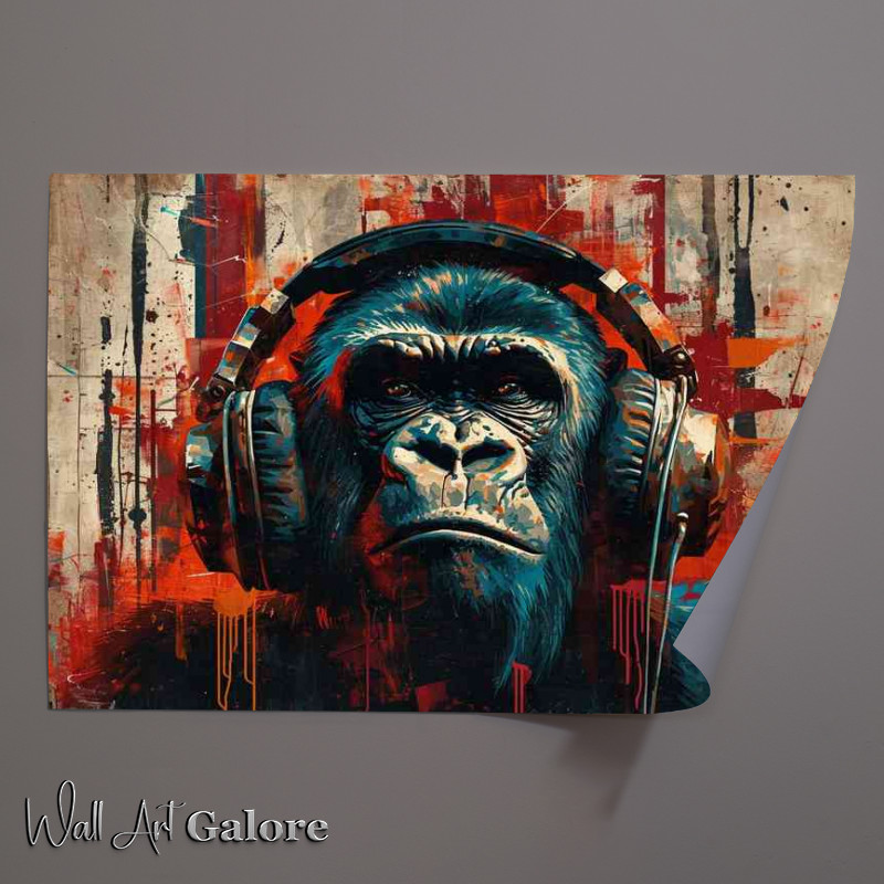 Buy Unframed Poster : (A cool painting of a gorilla headphones)