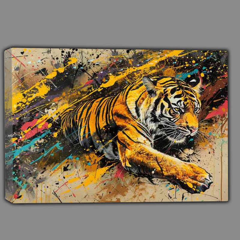 Buy Canvas : (A flying Tiger through open space)