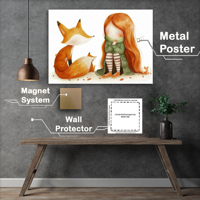 Buy Metal Poster : (A girl with long red hair and the fox)