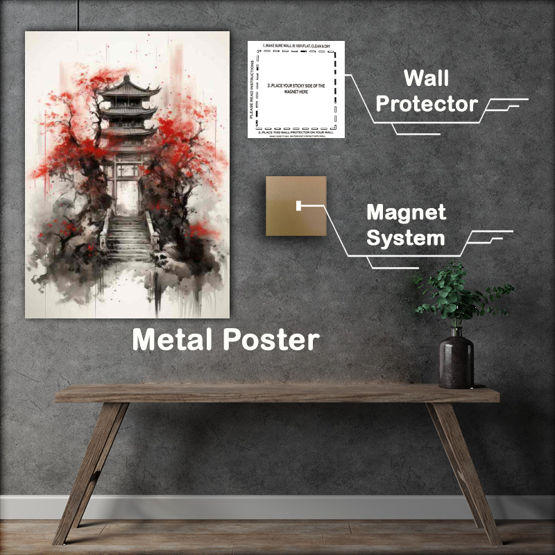 Buy Metal Poster : (Torii Tranquility Japans Spiritual Ink Art with trees)