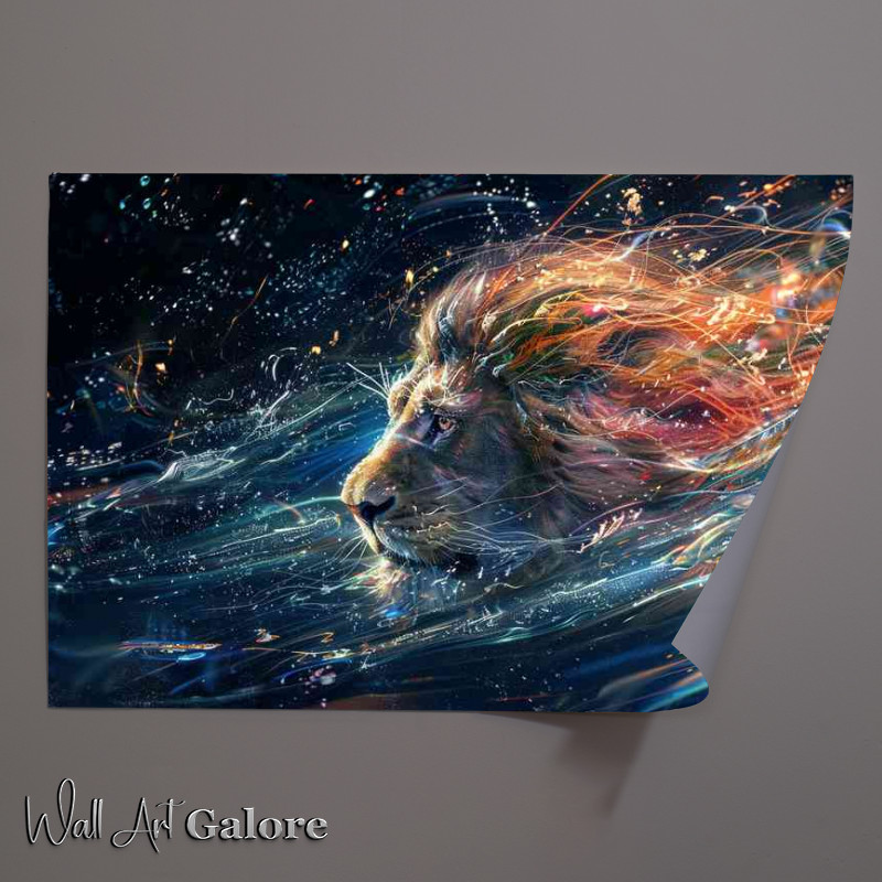 Buy Unframed Poster : (A lion with hair and flashing light)