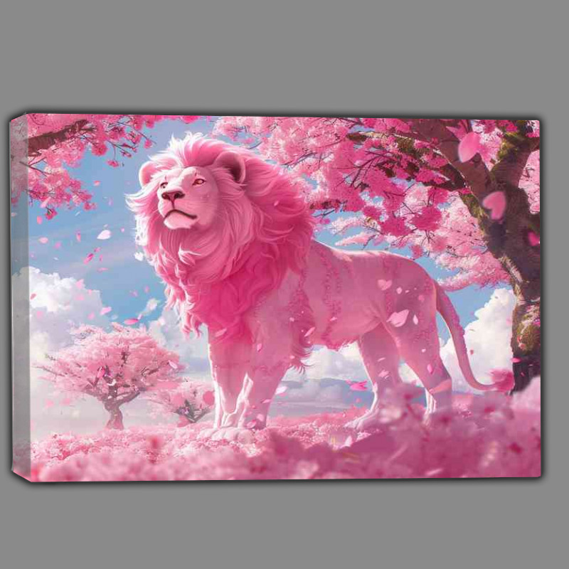 Buy Canvas : (A pink Lion standing under the cherry trees)