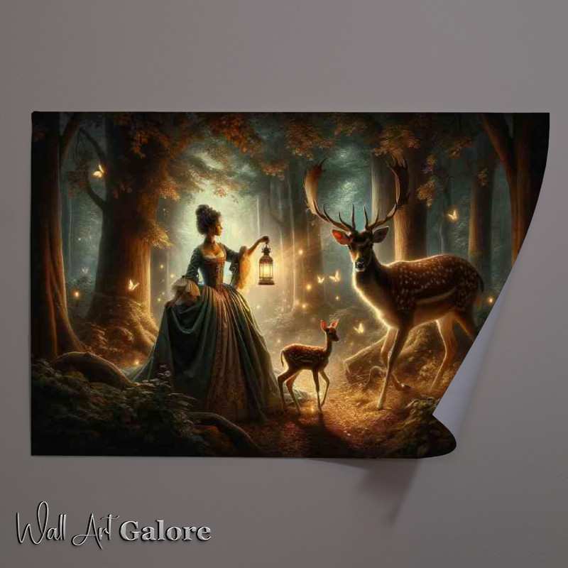 Buy Unframed Poster : (A young girl in a dress holding a lantern in a mystical forest)