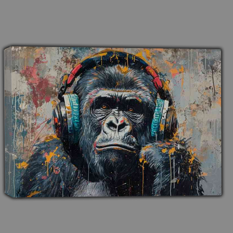 Buy Canvas : (Abstract painting of a gorilla headphones and pain with splash art)