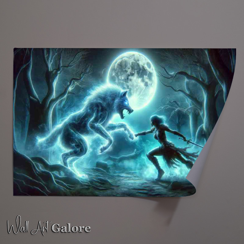 Buy Unframed Poster : (Amazon warrior clashing with a spectral wolf)