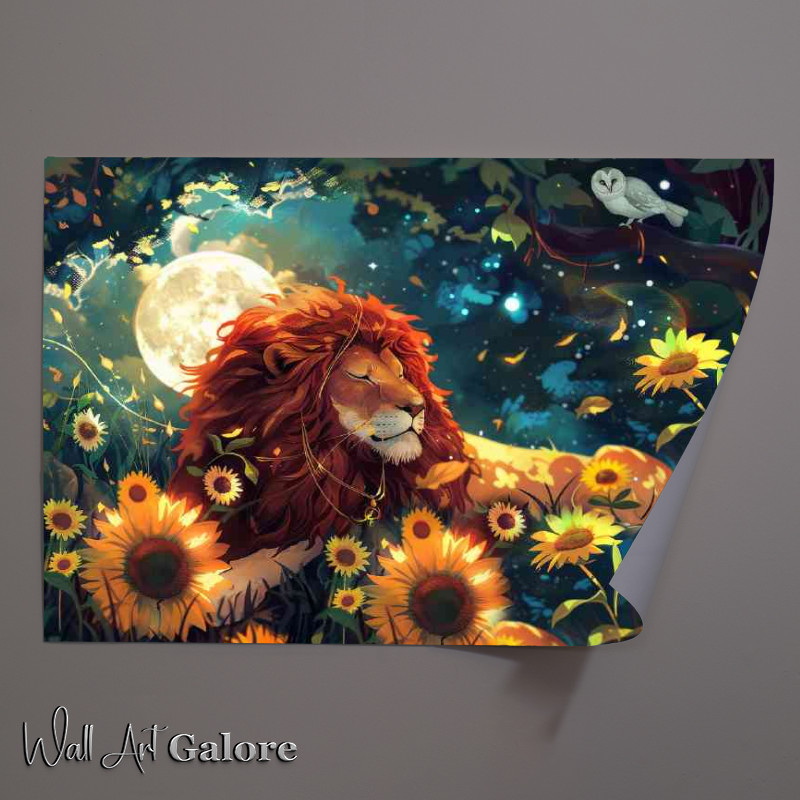 Buy Unframed Poster : (Beautiful Lion lies in the forest surrounded by sun)