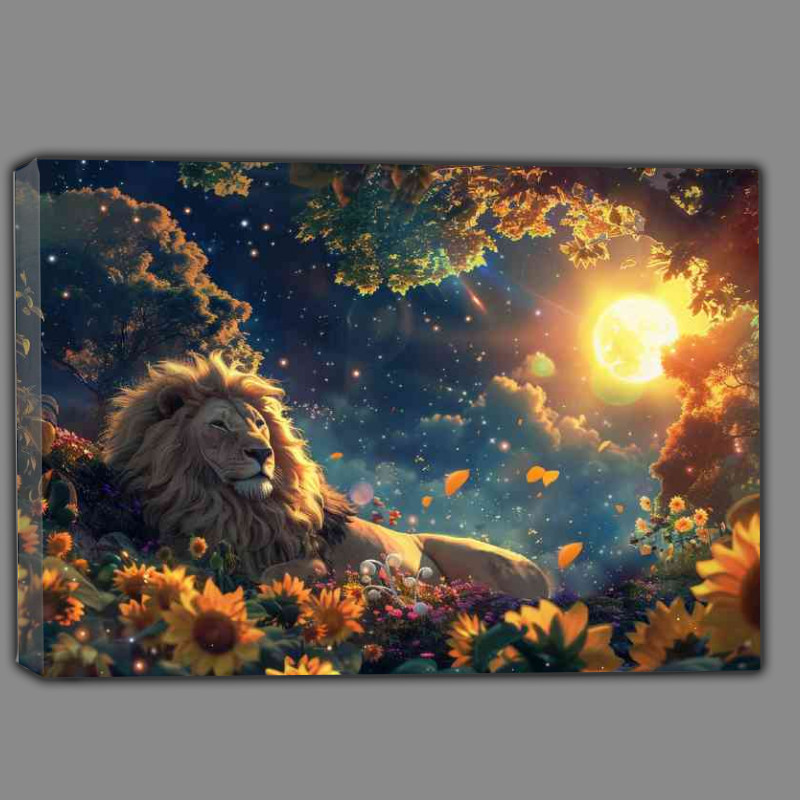 Buy Canvas : (Beautiful sun moon and stars in the sky with Lion)