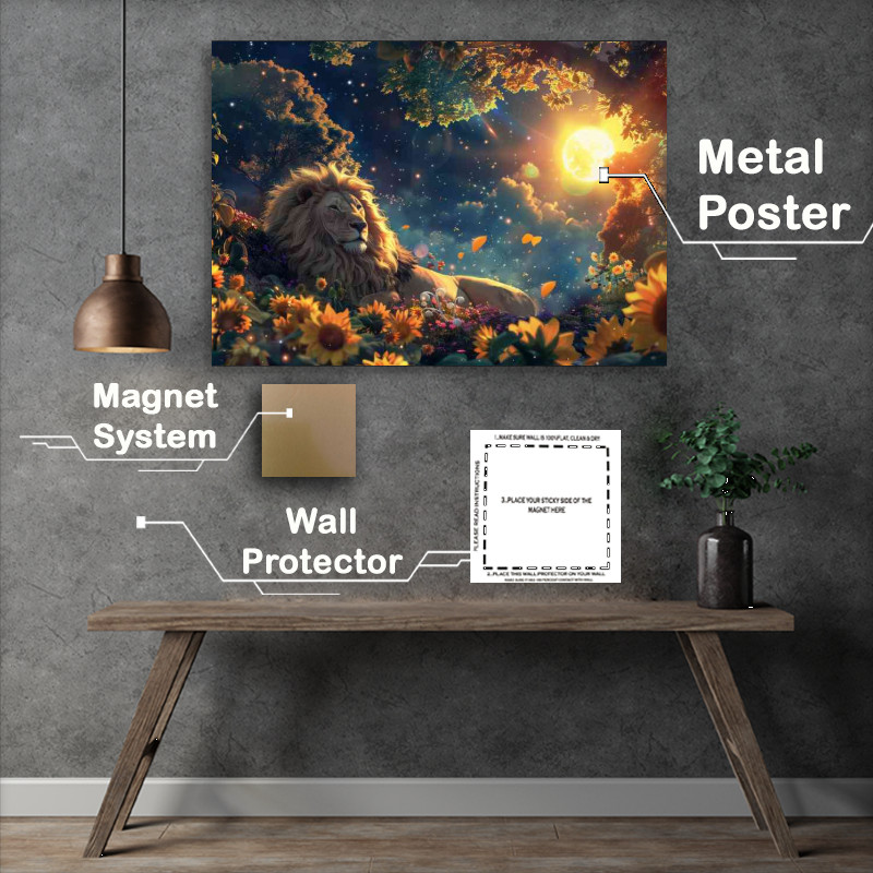 Buy Metal Poster : (Beautiful sun moon and stars in the sky with Lion)