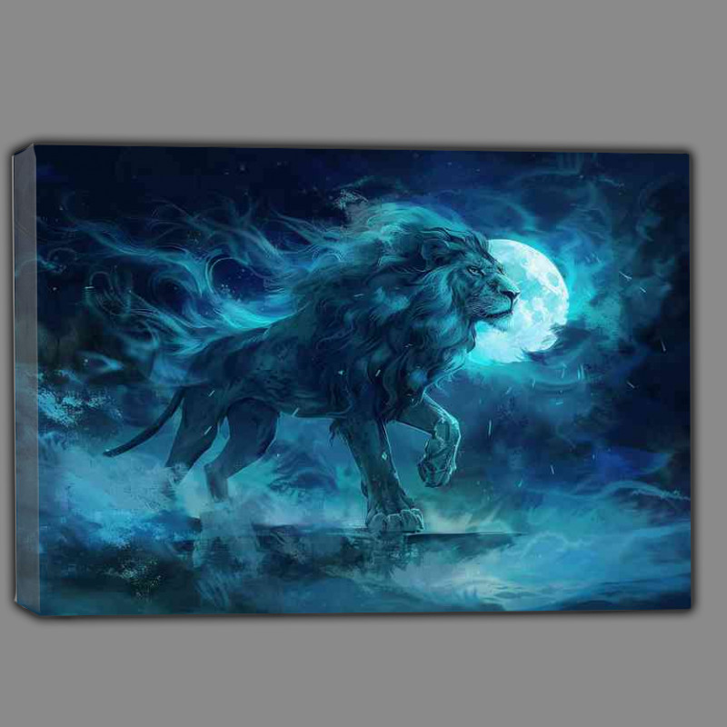 Buy Canvas : (Big Lion standing with the moon in blue)