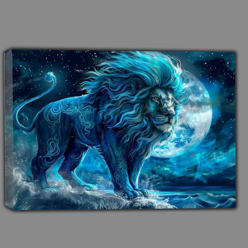 Buy Canvas : (Big lion standing in the night against the moon)
