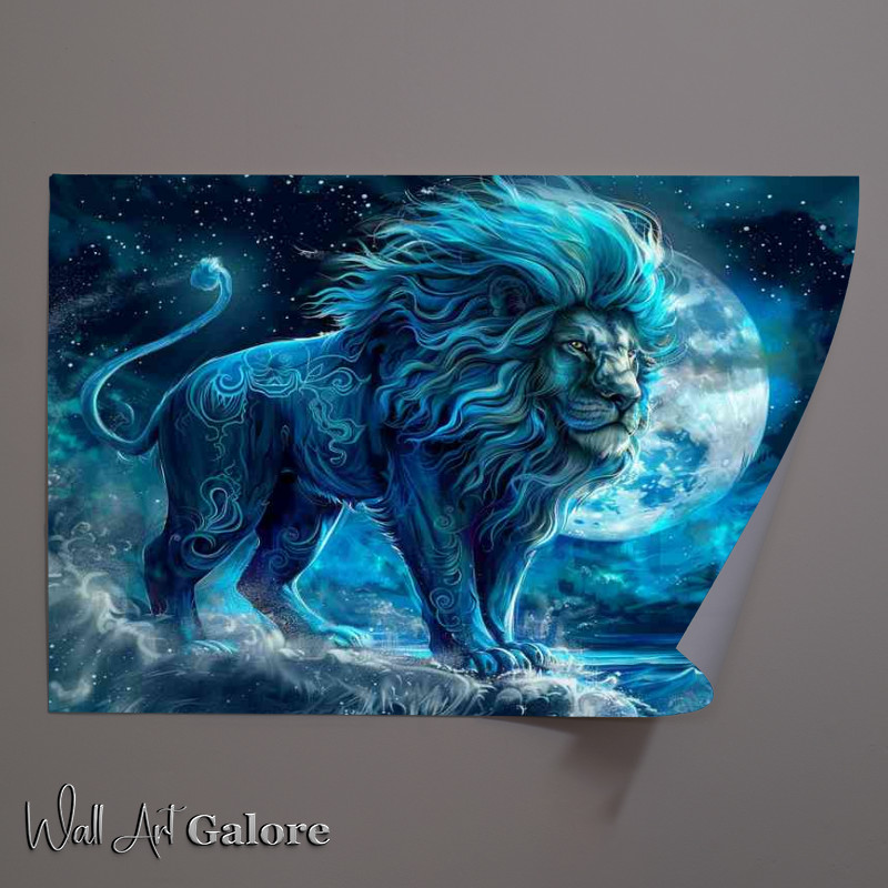 Buy Unframed Poster : (Big lion standing in the night against the moon)