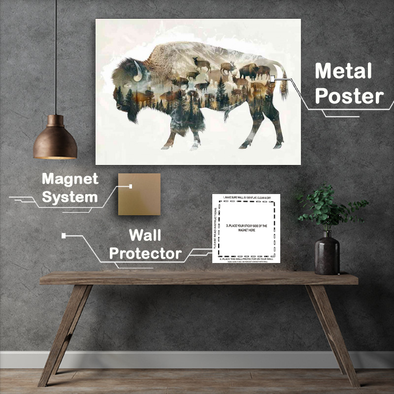 Buy Metal Poster : (Buffalo in double exposure)