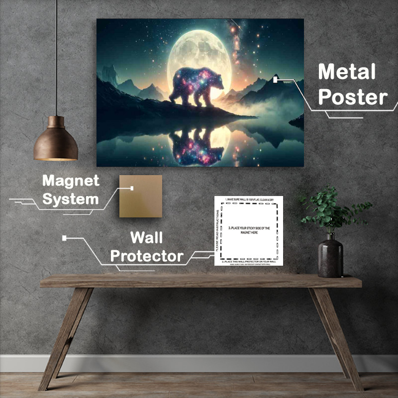 Buy Metal Poster : (Celestial Bear made of stars and nebulas a mountain ridge)