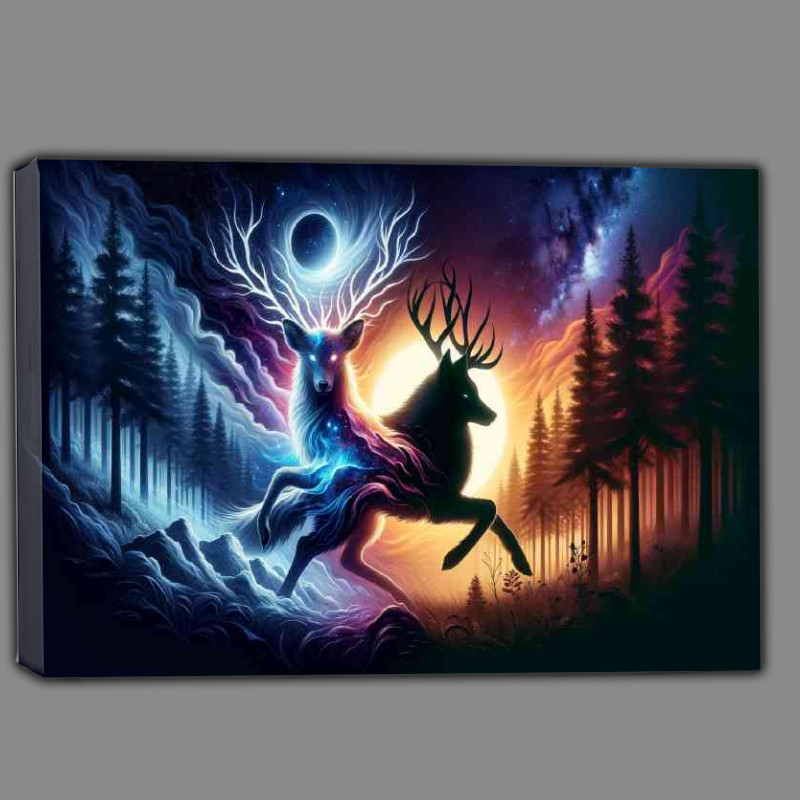 Buy Canvas : (Celestial Deer and a shadow wolf their forms interwoven)