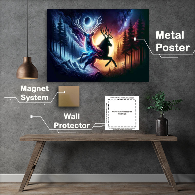 Buy Metal Poster : (Celestial Deer and a shadow wolf their forms interwoven)