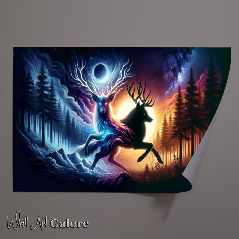 Buy Unframed Poster : (Celestial Deer and a shadow wolf their forms interwoven)