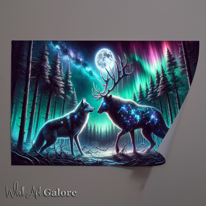 Buy Unframed Poster : (Celestial showdown a starry Wolf and a moonlit Stag)