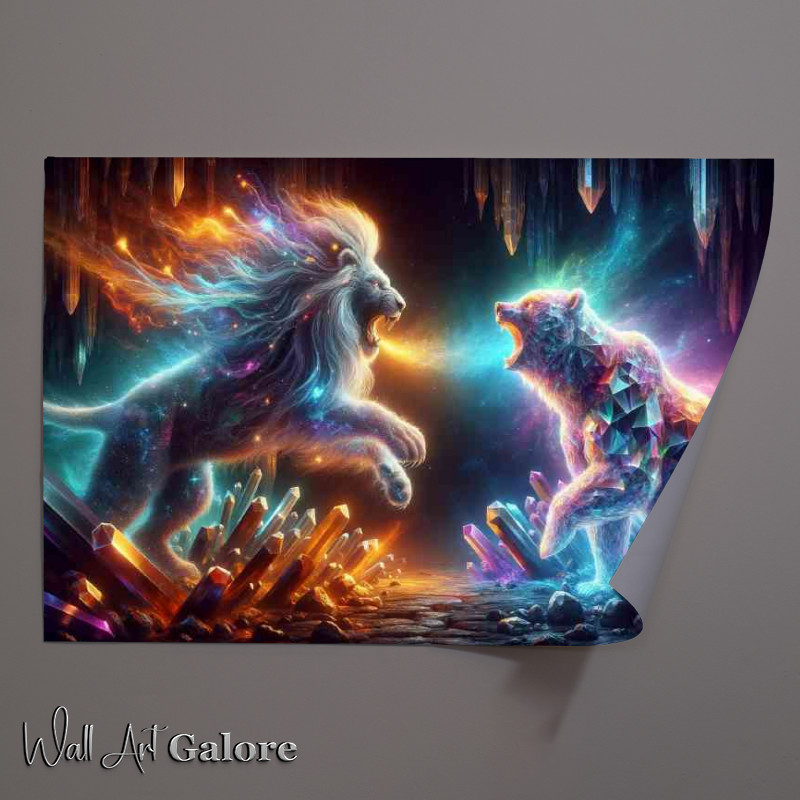 Buy Unframed Poster : (Clash between a spectral Lion with a mane of stars and a crystal Bear)