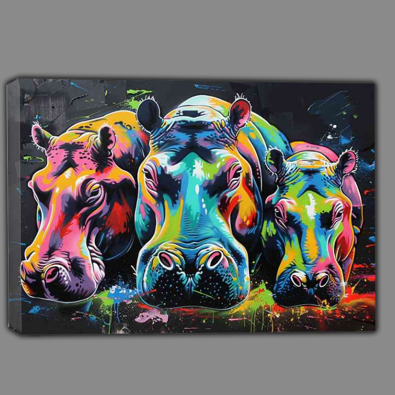 Buy Canvas : (Colorful hippopotamus family graffiti)