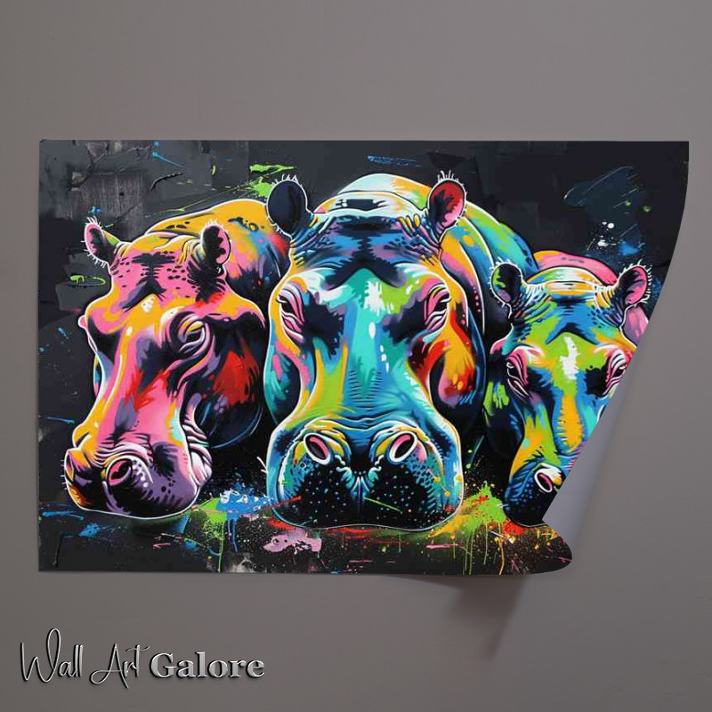 Buy Unframed Poster : (Colorful hippopotamus family graffiti)
