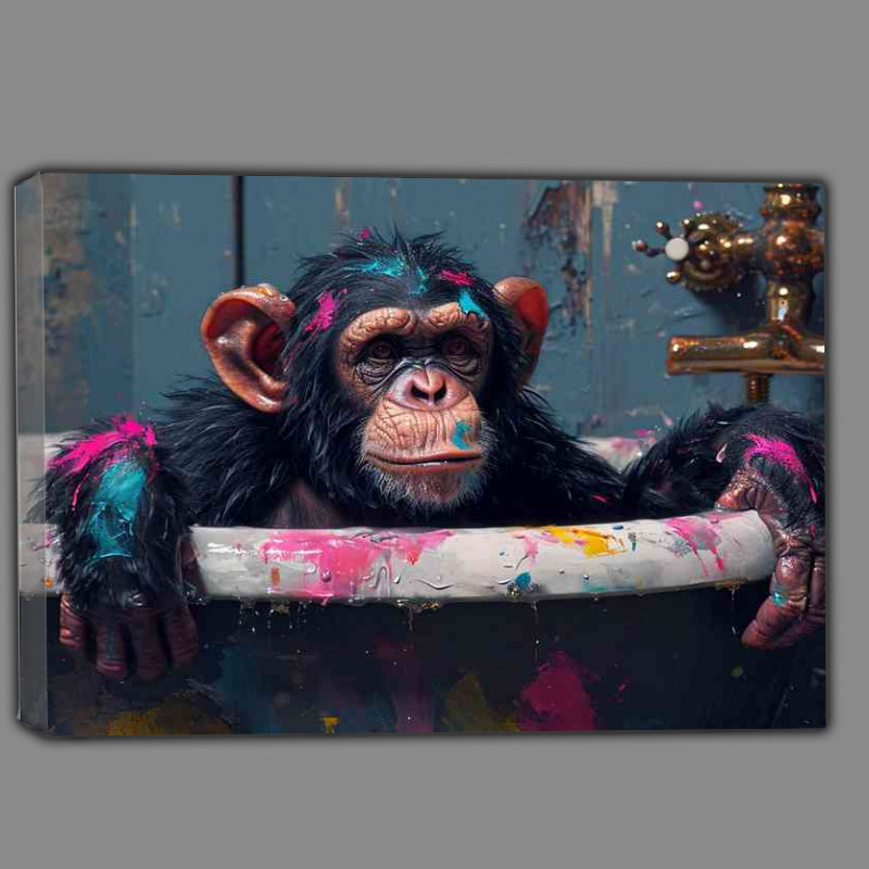 Buy Canvas : (Colorful paint splattered monkey is sitting in the bath)