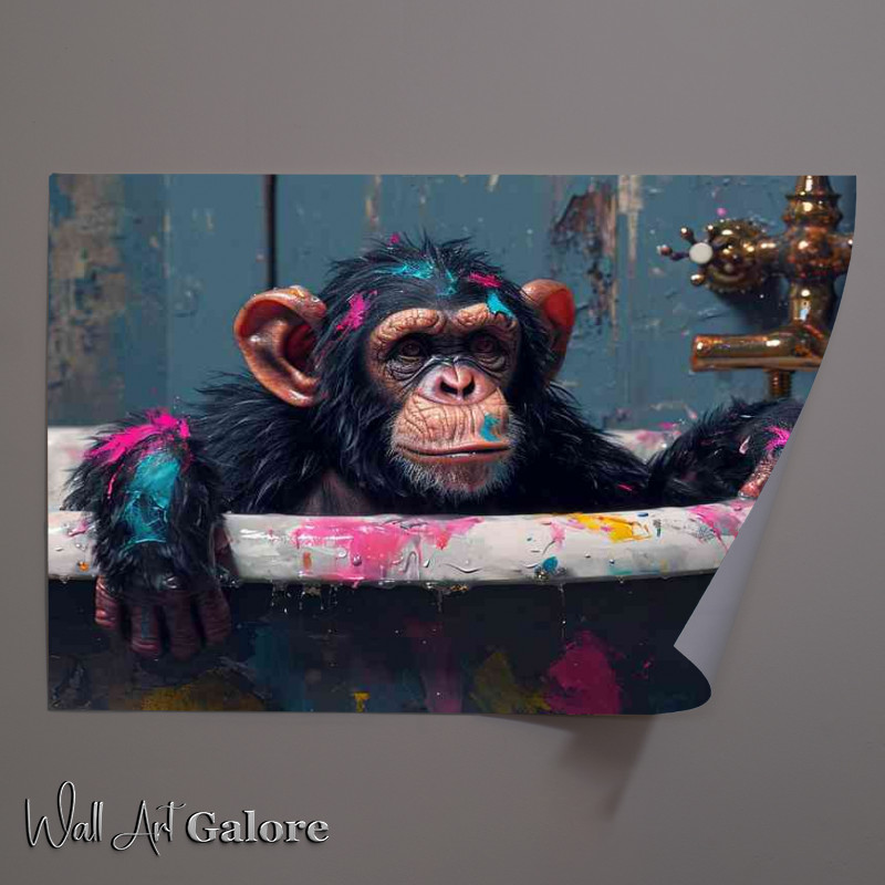 Buy Unframed Poster : (Colorful paint splattered monkey is sitting in the bath)
