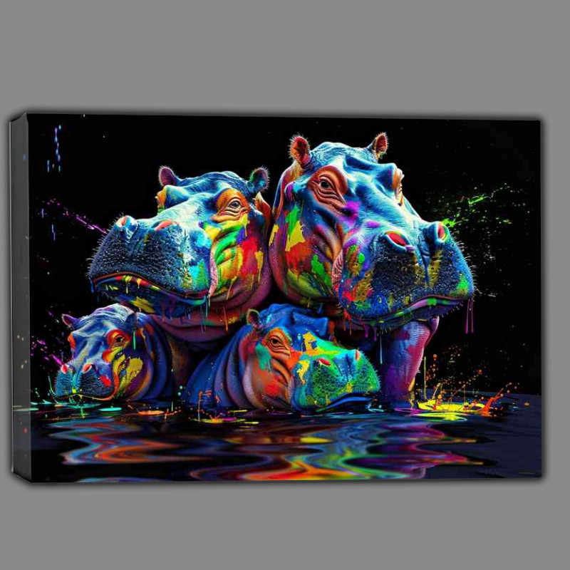 Buy Canvas : (Colorful splash hippo family In water)