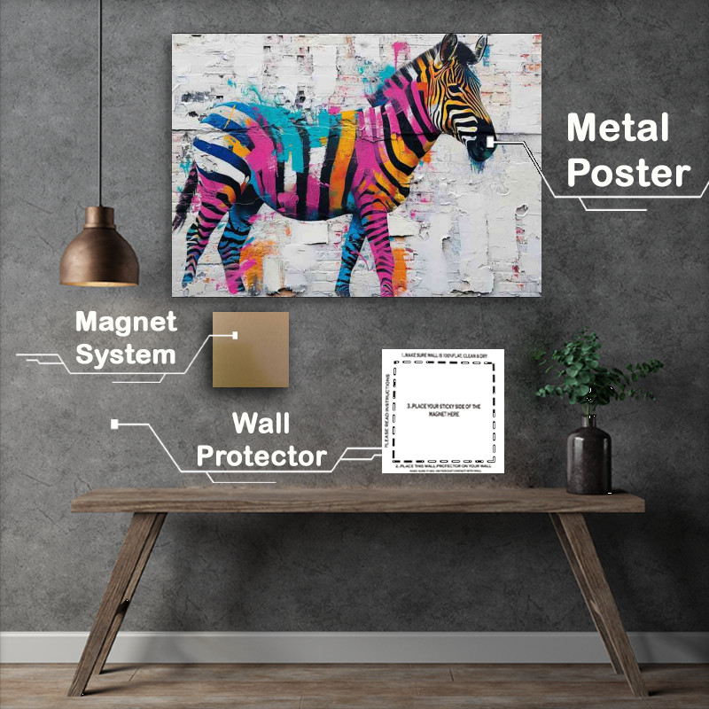 Buy Metal Poster : (Colorful zebra on a white background)