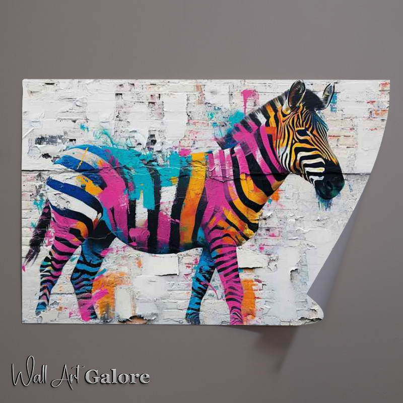 Buy Unframed Poster : (Colorful zebra on a white background)