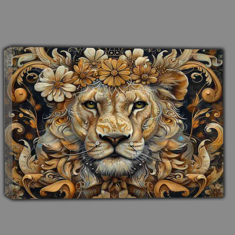 Buy Canvas : (Details of a Lion with a flowery crown)