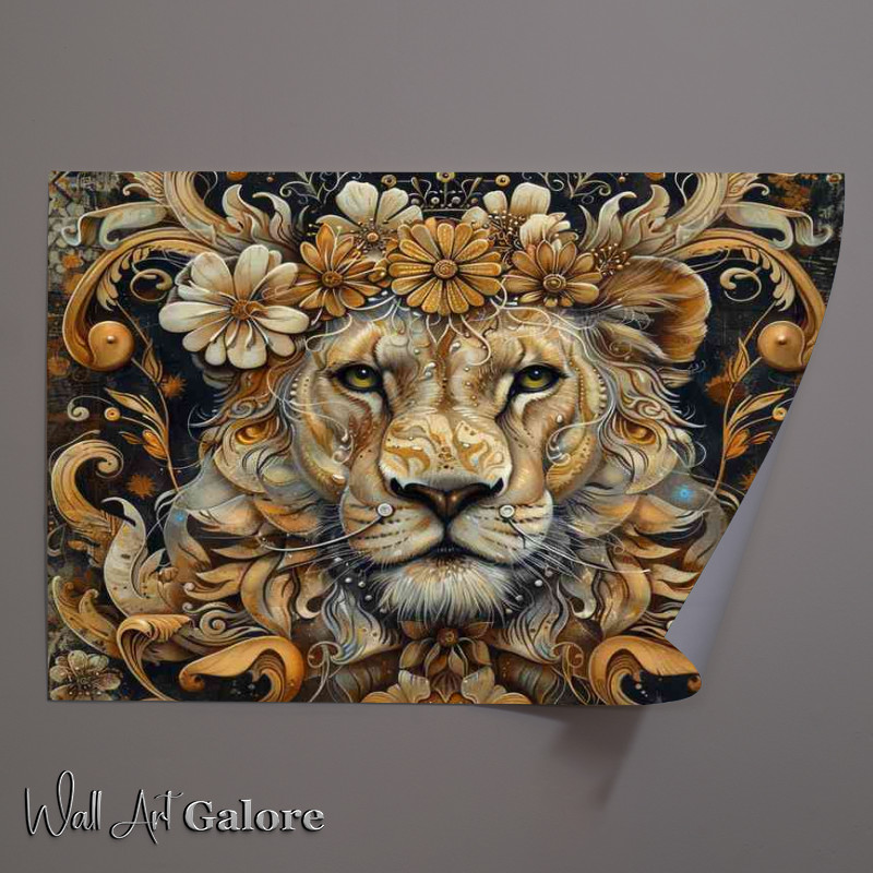 Buy Unframed Poster : (Details of a Lion with a flowery crown)