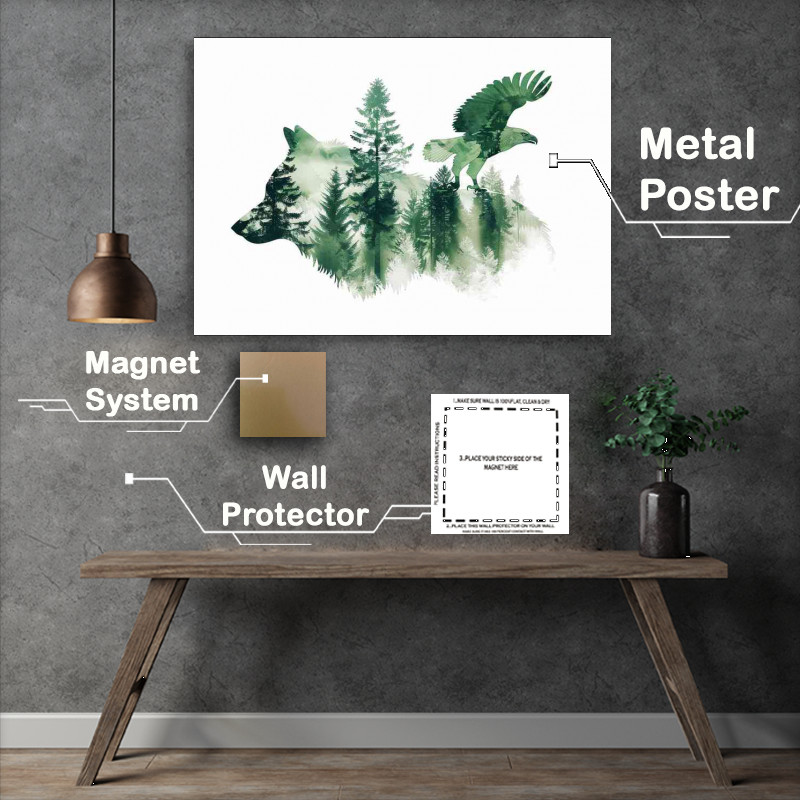 Buy Metal Poster : (Double exposure of a Wold and Eagle)