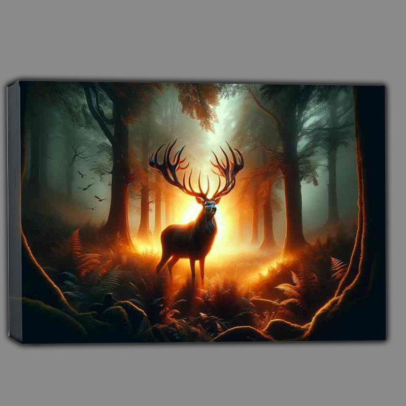 Buy Canvas : (Elegant Stag its antlers glowing like forged steel in a forge)