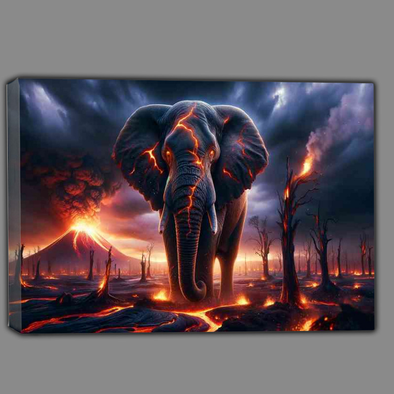 Buy Canvas : (Elephant its thick skin etched with glowing fissures of lava)