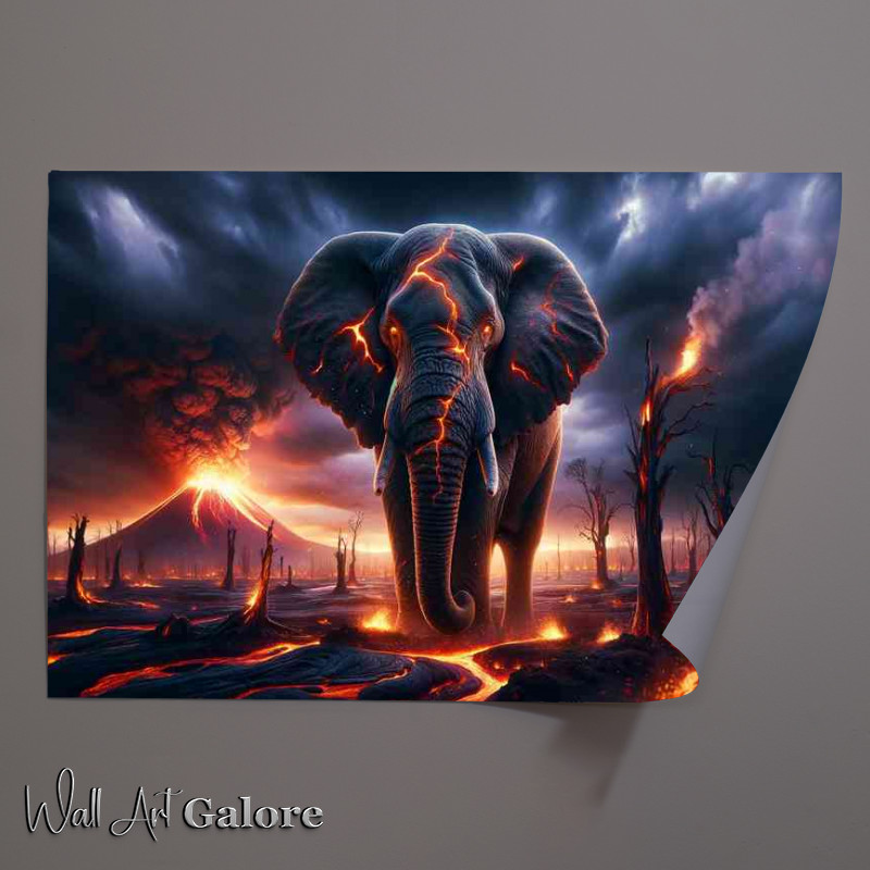 Buy Unframed Poster : (Elephant its thick skin etched with glowing fissures of lava)