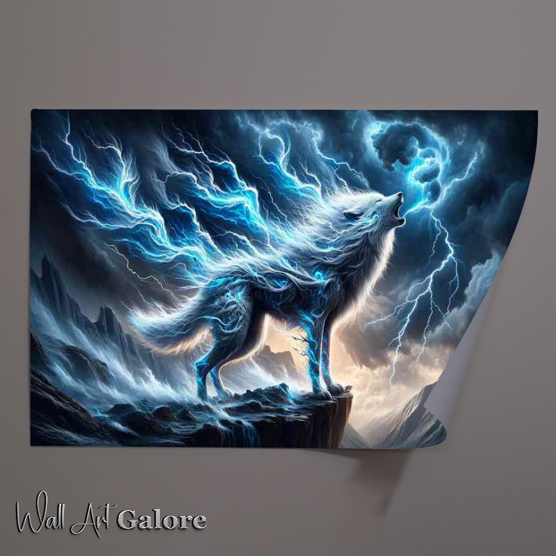 Buy Unframed Poster : (Fierce Wolf its fur a storm of swirling wind and crackling lightning)