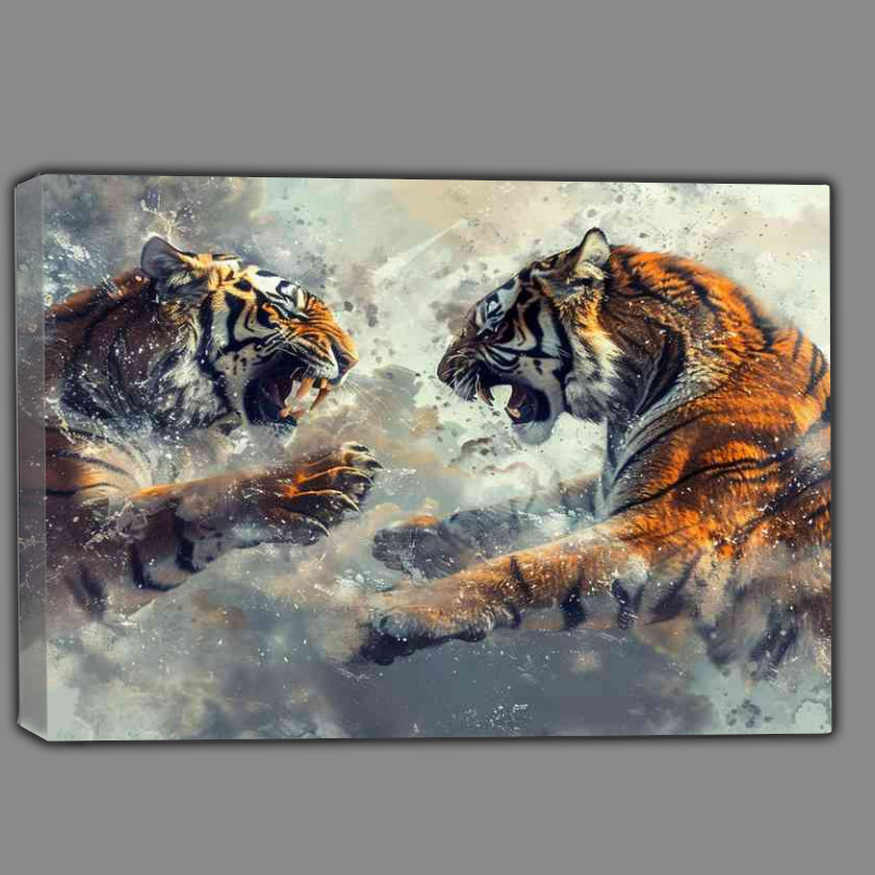 Buy Canvas : (Fight between two tigers with their claws)