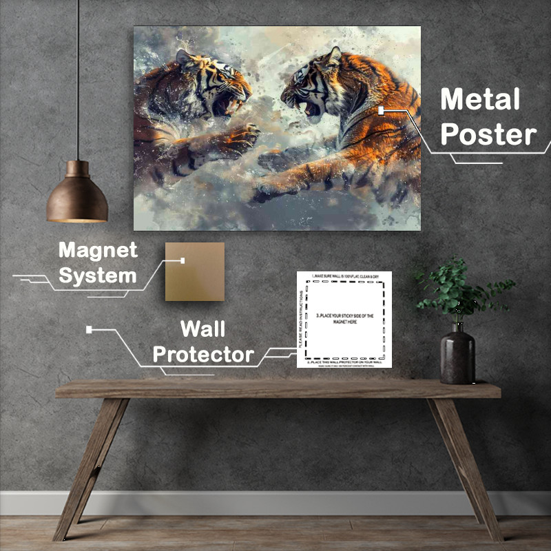 Buy Metal Poster : (Fight between two tigers with their claws)