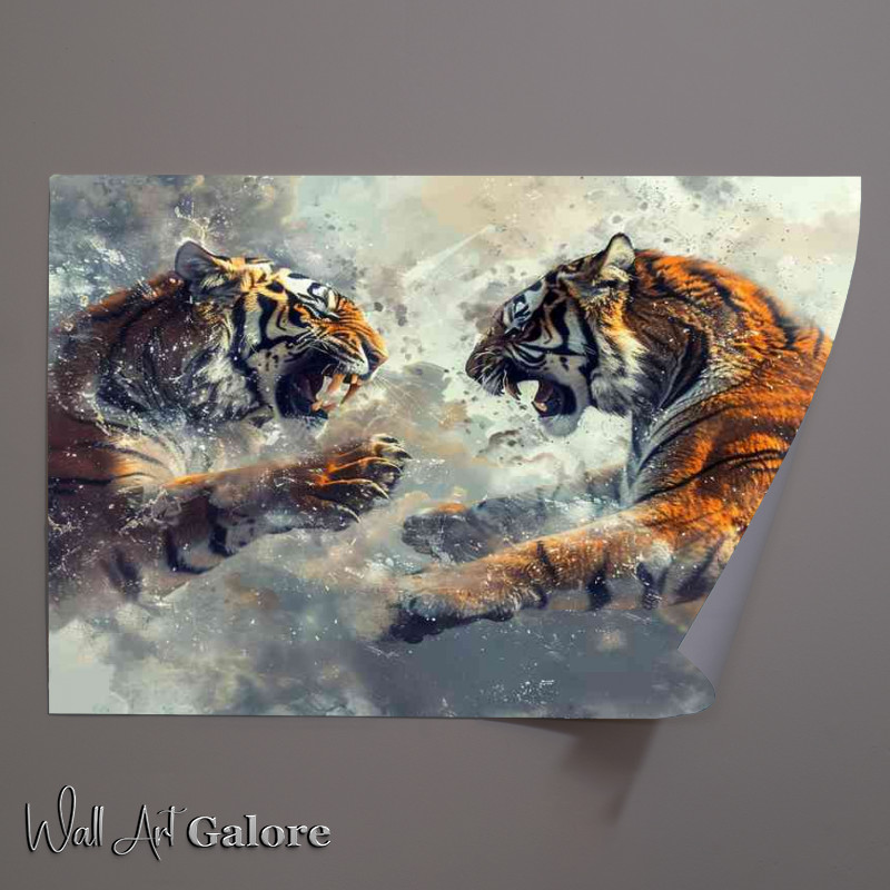 Buy Unframed Poster : (Fight between two tigers with their claws)