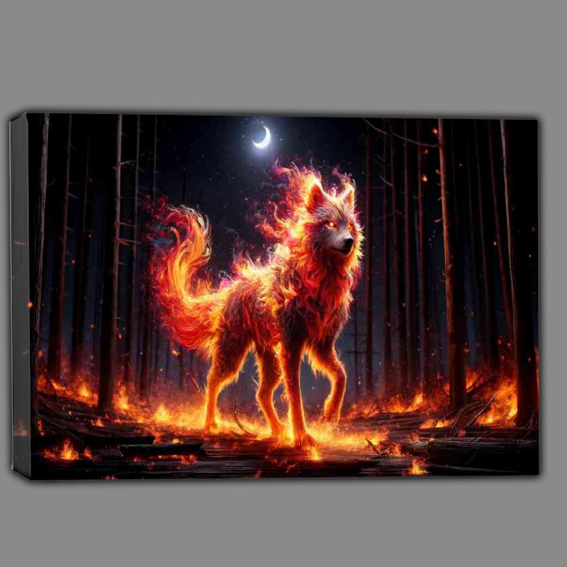 Buy Canvas : (Fire elemental Wolf its fur blazing with vibrant flames)