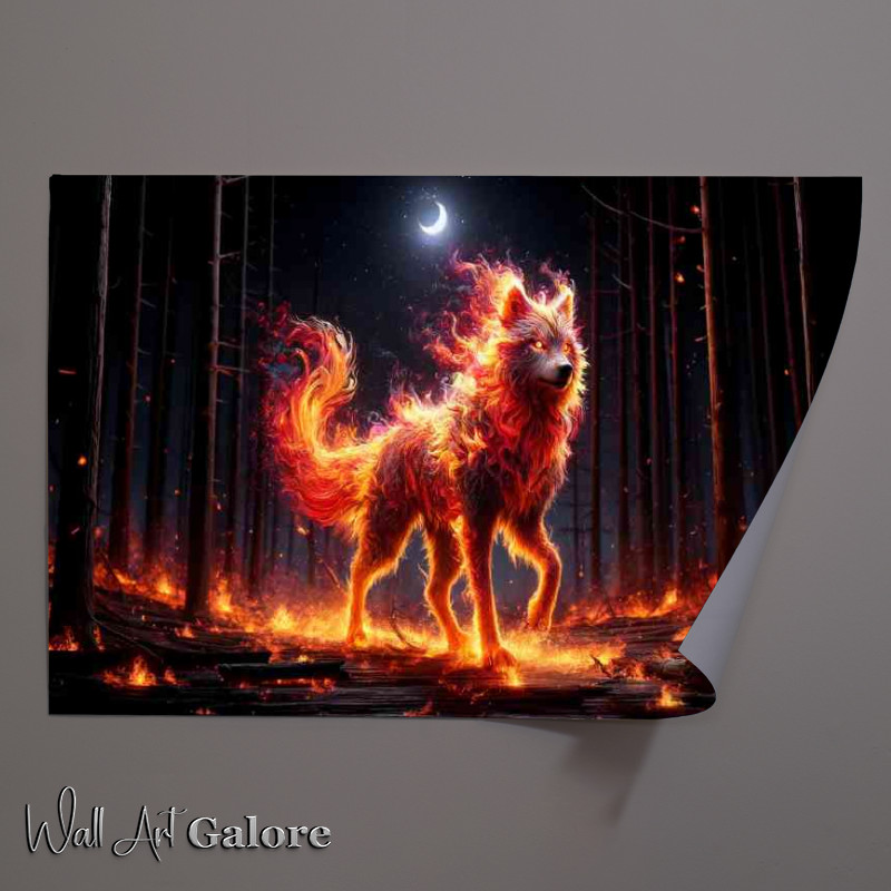Buy Unframed Poster : (Fire elemental Wolf its fur blazing with vibrant flames)