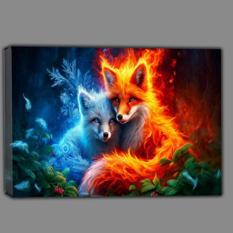 Buy Canvas : (Foxes one ablaze with fiery colors and the other cloaked in icy blues)