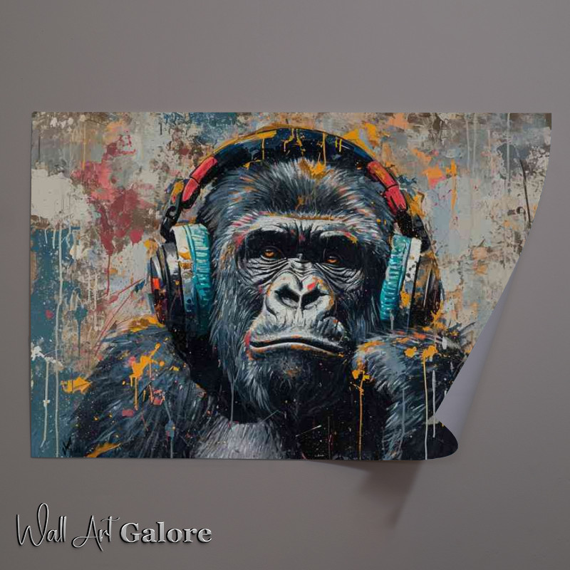 Buy Unframed Poster : (Gorilla with headphones street art splashes)